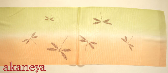 夏　帯揚げ　正絹　絽　緑とオレンジ