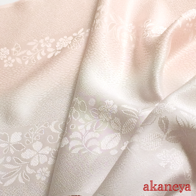 帯揚げ　正絹　唐織　薄色　ピンク系