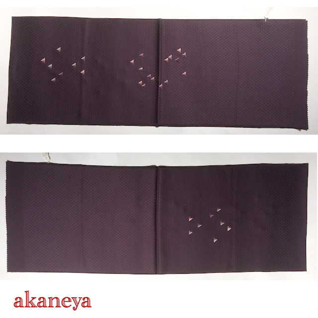 帯揚げ　正絹　暗い紫　鱗文様　刺繍