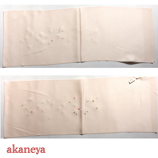 帯揚げ　正絹　薄いピンク　鱗文様　刺繍
