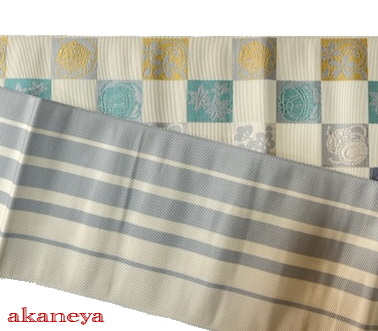 浴衣帯　半巾帯　日本製　博多織　リバーシブル　水色　黄色　薄ピンク　緑　薄紫　3230-081　送料無料
