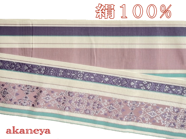 浴衣帯　半巾帯　四寸帯　花　博多織　3231-081　送料無料