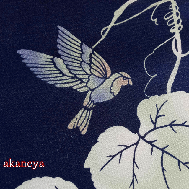 浴衣　反物　綿紅梅　綿100％　ぶどう　鳥