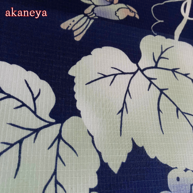 浴衣　反物　綿紅梅　綿100％　ぶどう　鳥