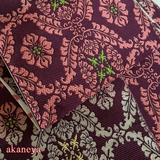 半幅帯　半巾帯　両面　リバーシブル　博多織　正絹