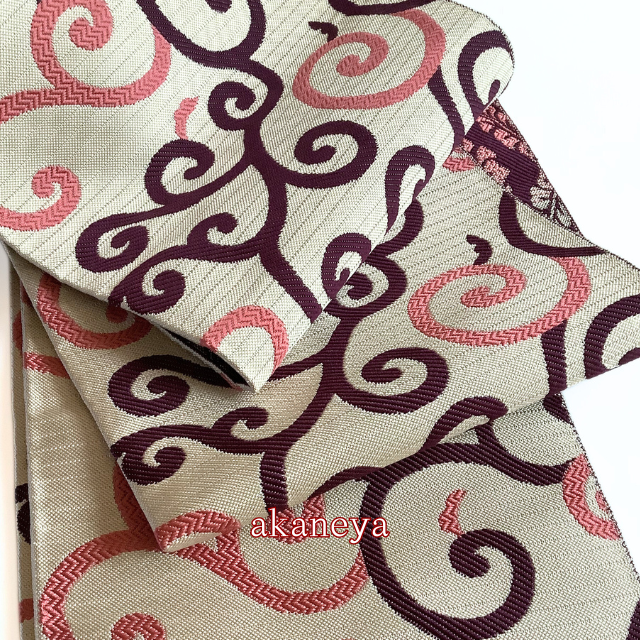 半幅帯　半巾帯　両面　リバーシブル　博多織　正絹